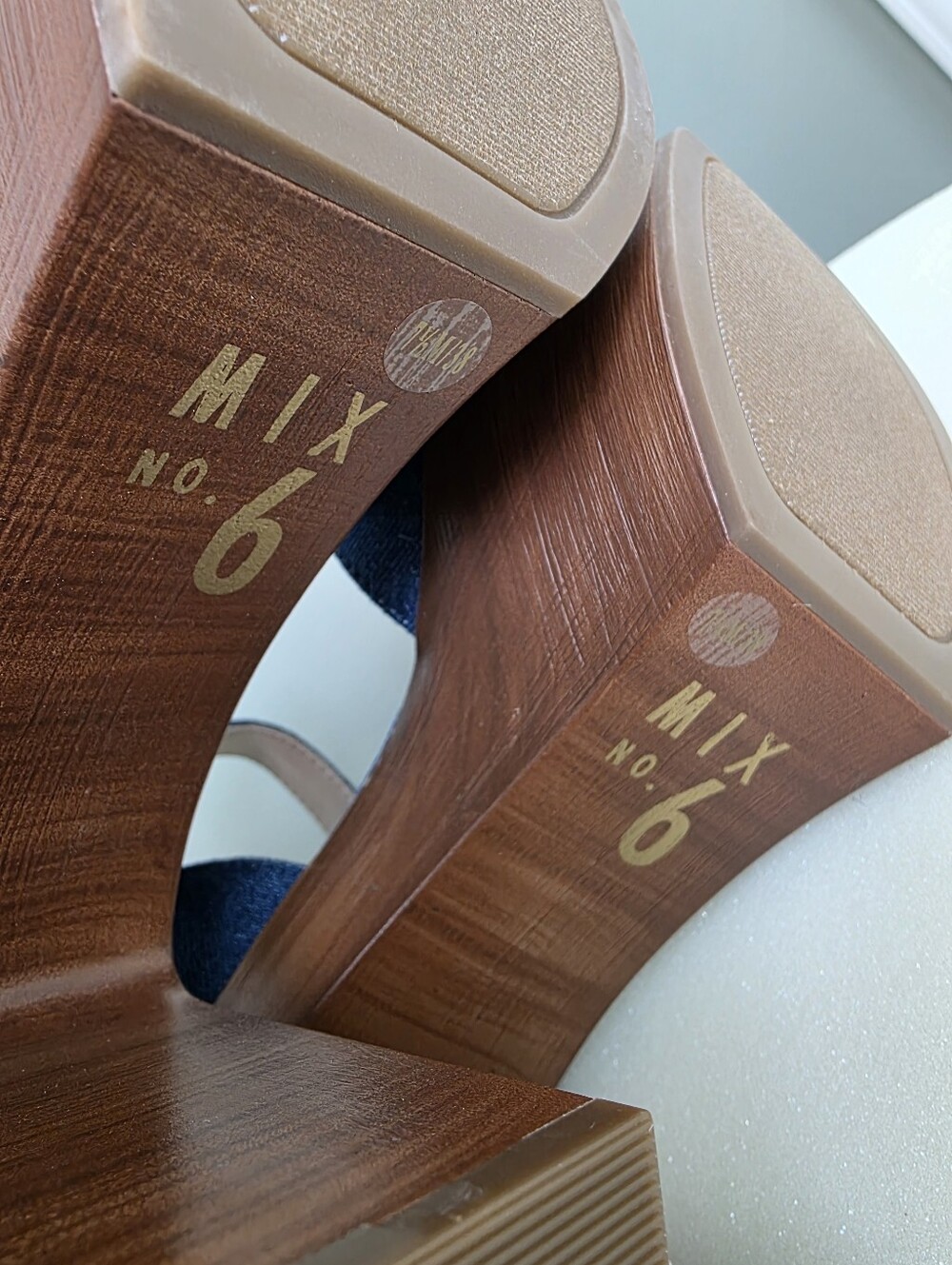 MIX No. 6 Carinda Denim Platform Sandals Indigo Blue Chunky Wood Heel 7.5M NEW - Picture 12 of 14